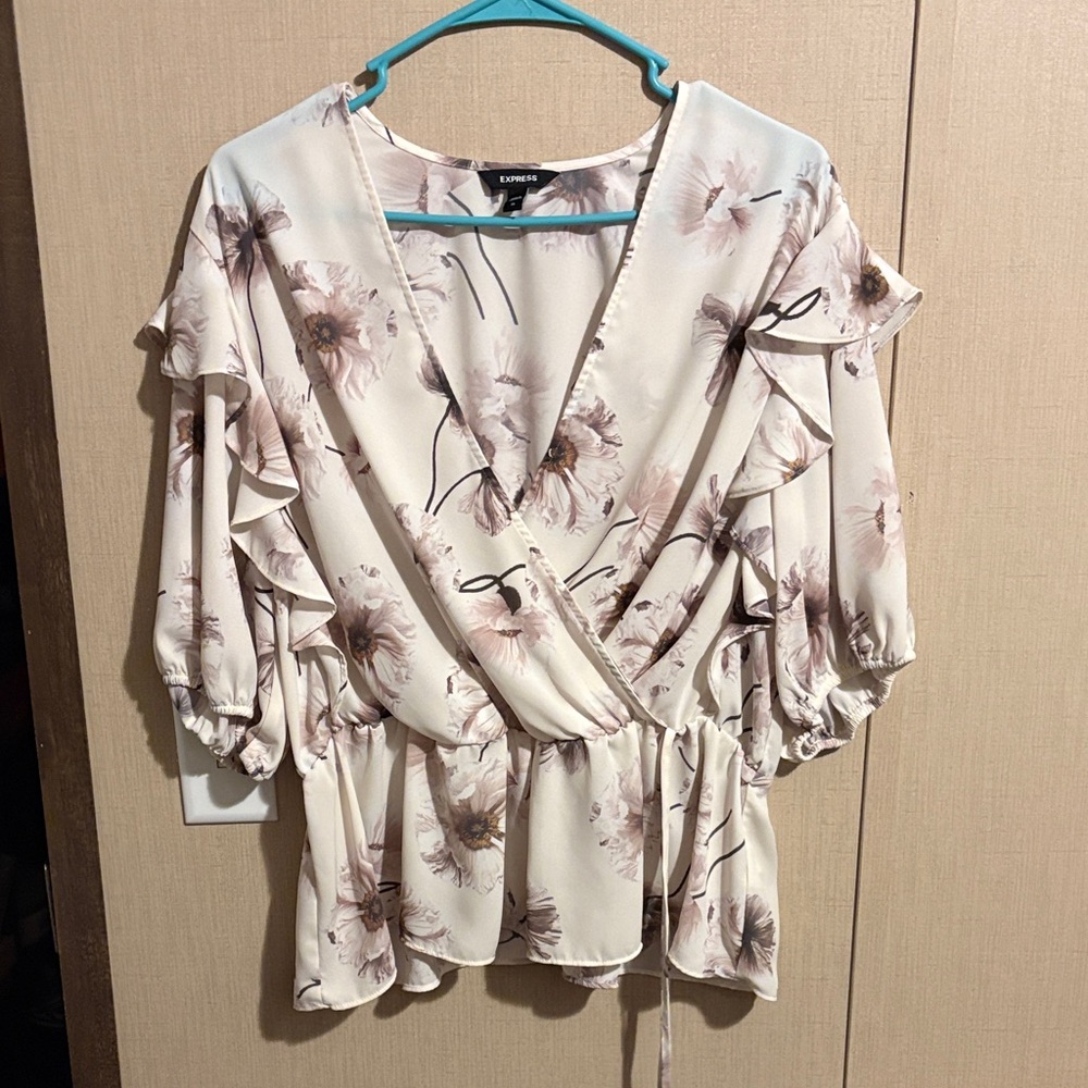 Floral Ruffle Blouse - Cream and Pink